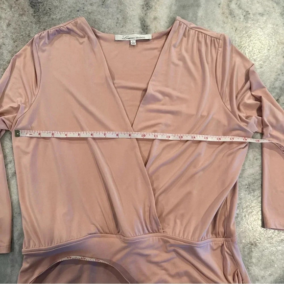 Lovers + Friends Body Con Light Pink Deep V Neck Long Sleeve Mini Dress Size L - Picture 6 of 12